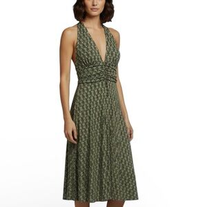 AGB Green Halter Midi Dress Size 10 Backless Tie Boho Summer